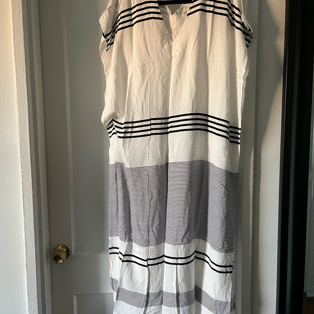 White and Black Striped Swim Suit Cover Up